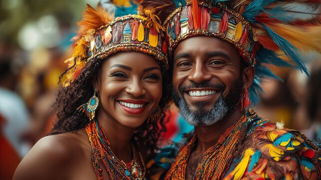 Men and women dressed in red in costume carnival of barbade. joie, couleur vive. RED CARNIVAL