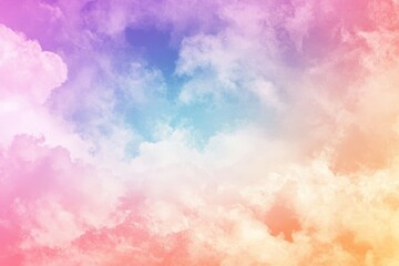 A colorful sky with clouds of different colors. The sky is filled with clouds of different colors, including pink, blue, and yellow