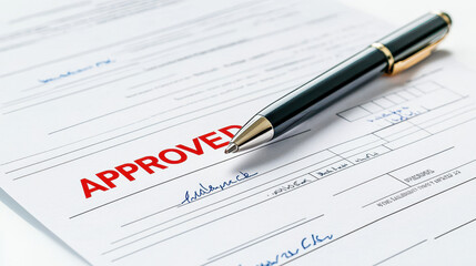 Approved mortgage document with pen nearby. for Mortgage approval process documents concept