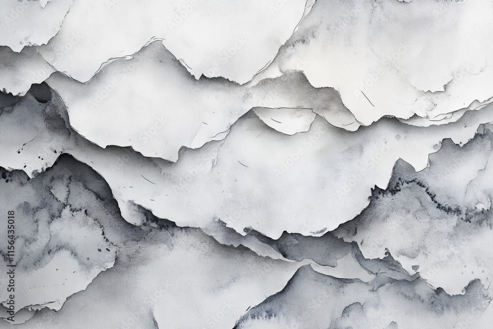 Poster Abstract image of layered paper textures in monochrome, showcasing a modern artistic design with intricate details.