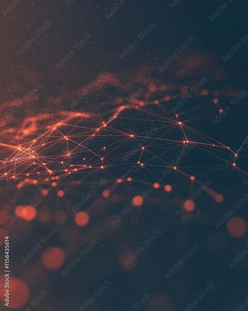 Aufkleber abstract network connections with glowing particles and depth effects