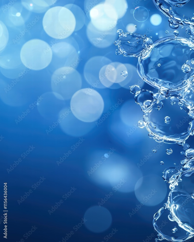 Poster bubbles floating in blue water background with soft light effect