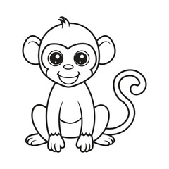 Cute monkey cartoon coloring page illustration vector.