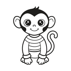 Fototapeta premium Cute monkey cartoon coloring page illustration vector.