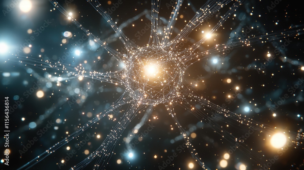 Aufkleber abstract visualization of interconnected nodes and glowing lights