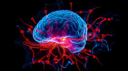 Illuminated Brain Abstract Neural Network Visualization