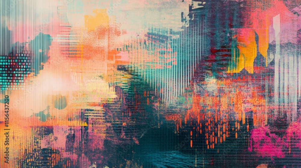 Poster a vibrant abstract artwork featuring colorful brush strokes and textured patterns, perfect for moder