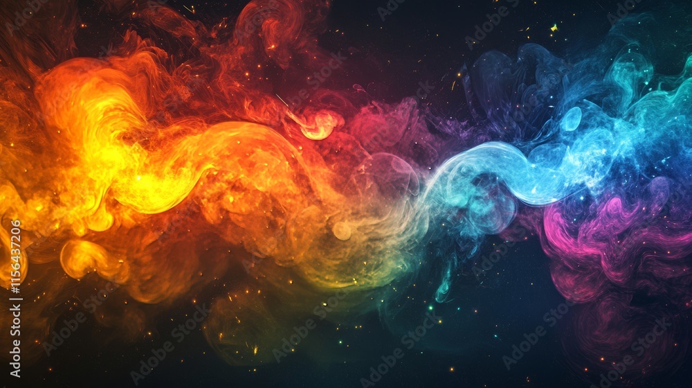 Aufkleber colorful abstract smoke swirls create a dynamic and vibrant visual effect on a dark background, perf