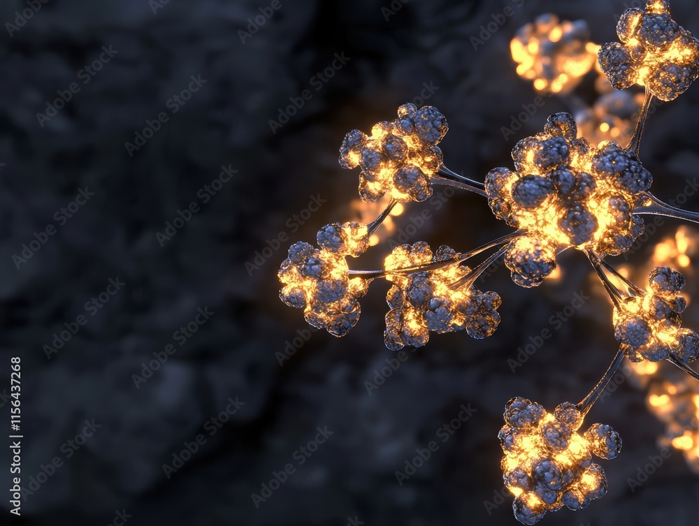 Poster abstract molecular structures with bright glowing elements