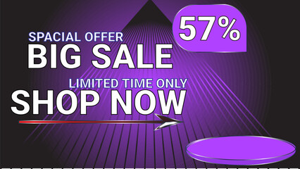 57 percent Special offer big sale limited time only shop now template banner with Purple Daffodil color theme