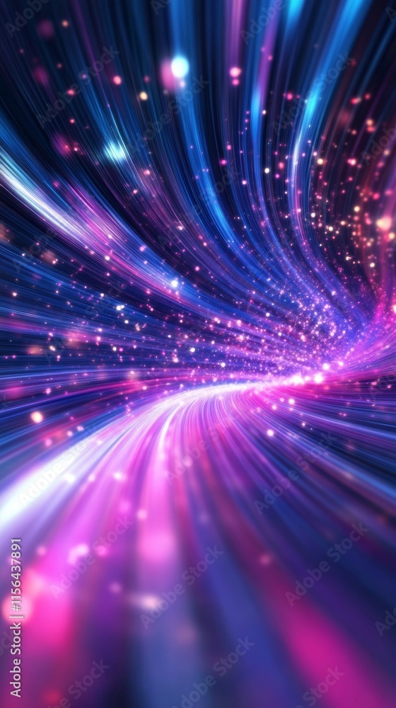 Poster colorful abstract light trails with sparkling particles creating a dynamic cosmic scene in vibrant h