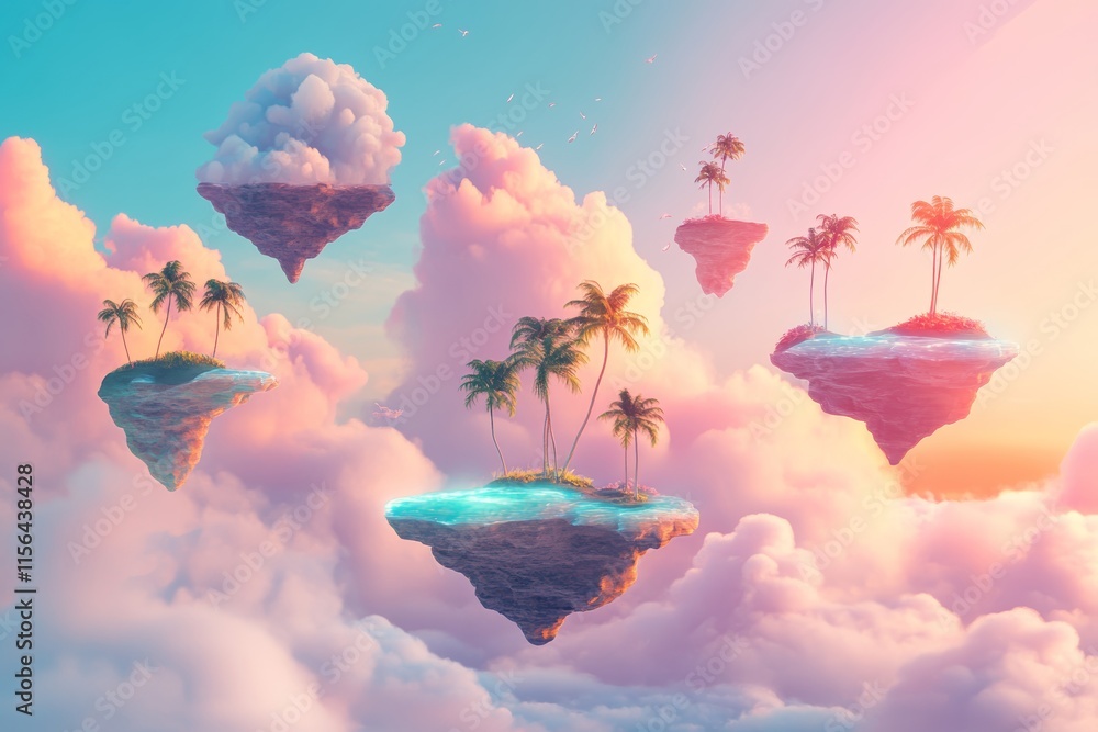Poster a colorful sky with clouds and trees. the clouds are floating in the sky and the trees are scattered