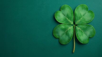 Good Luck Charm  Four Leaf Clover on Green Background