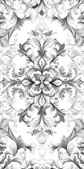 Obraz premium Detailed black and white baroque floral pattern featuring ornate swirls and elegant design elements for decorative use.
