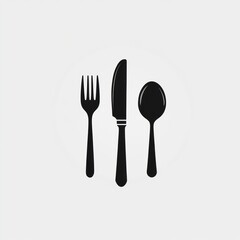 Simple black fork, knife, and spoon icon.