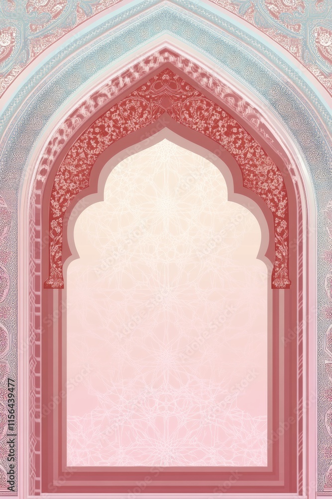 Aufkleber a pink archway with a red border. the archway is decorated with a pattern