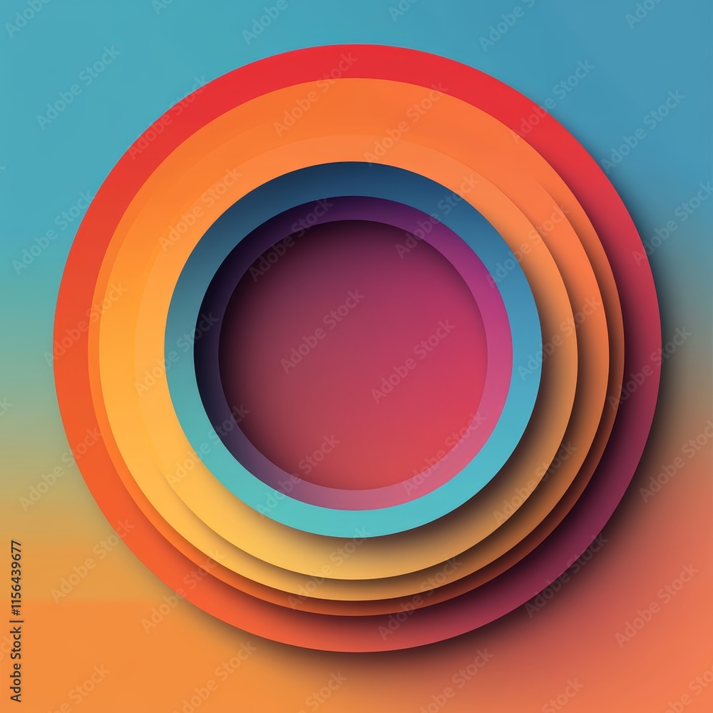 Poster colorful abstract design featuring concentric circles with gradient hues, creating a vibrant and mod