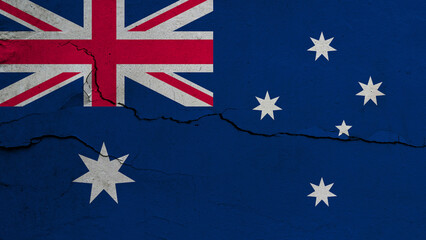 Australia flag on cracked wall background, flag with crack line