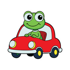 Fototapeta premium Frog Driving A Red Car Vector illustration
