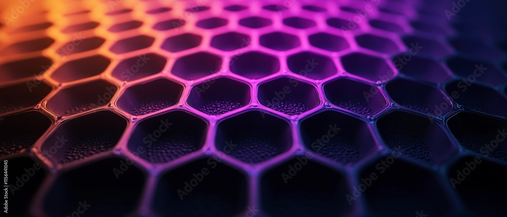 Poster abstract hexagon pattern purple orange gradient 3d render geometric background techn