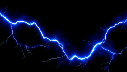 A dramatic lightning bolt effect in electric blue with sharp jagged edges, displayed on a solid black background for a striking visual impact.
