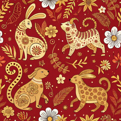 Year of the Zodiac: Playful Chinese Animal Pattern