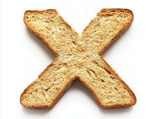 X made of bread isolated on white background, no more carbs