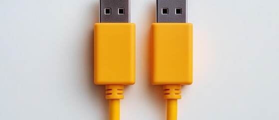 Two Yellow DisplayPort Cables  Close Up Studio Shot