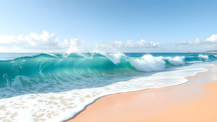 Ocean's Embrace, A Turquoise Wave on Sandy Shores