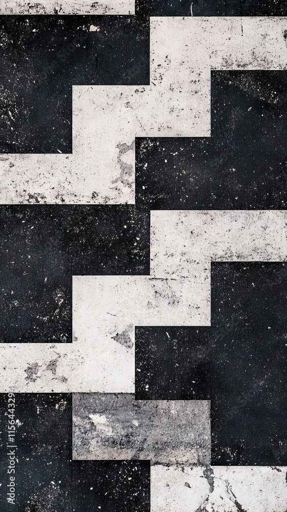 Aufkleber a striking abstract geometric pattern in black and white with a distressed texture, perfect for mode