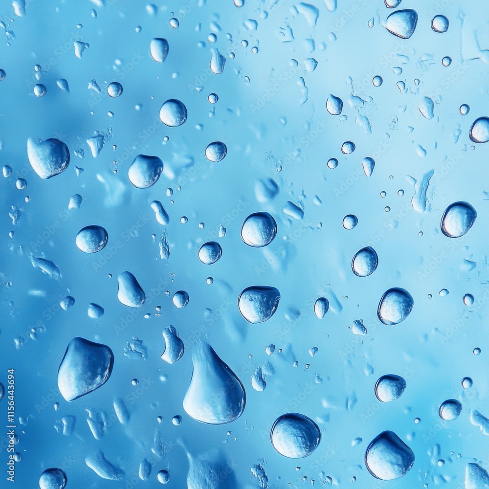 Aufkleber the image is of a blue sky with many drops of water on it. the drops are scattered all over the sky,