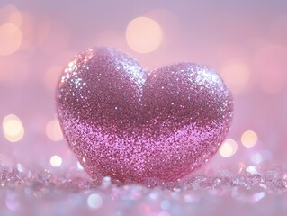 Obraz premium Pink glitter heart with bokeh lights.