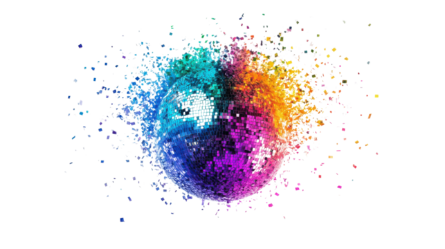 Explosion of a colorful disco ball, transparent background - Powered by Adobe