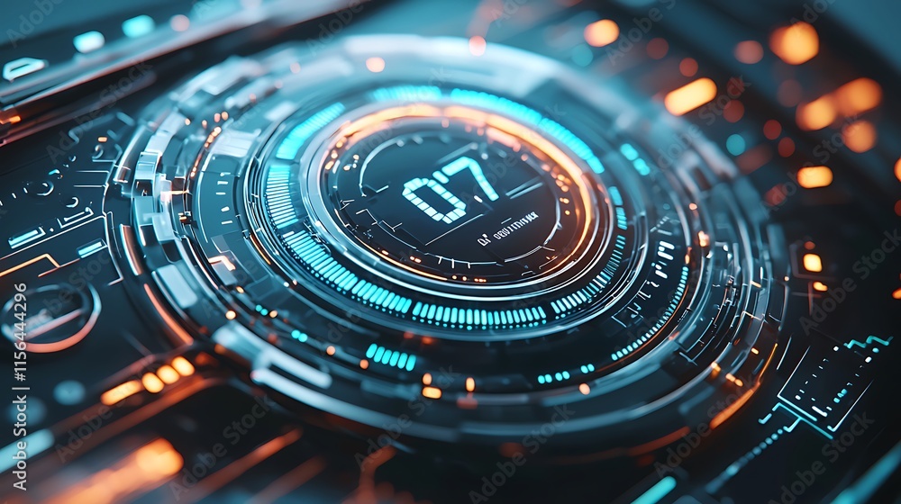 Poster Futuristic Interface Showing Digital Countdown Timer