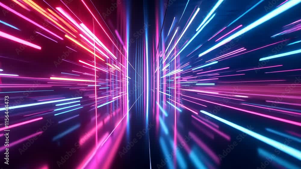 Poster colorful light streaks creating depth and motion in a digital space