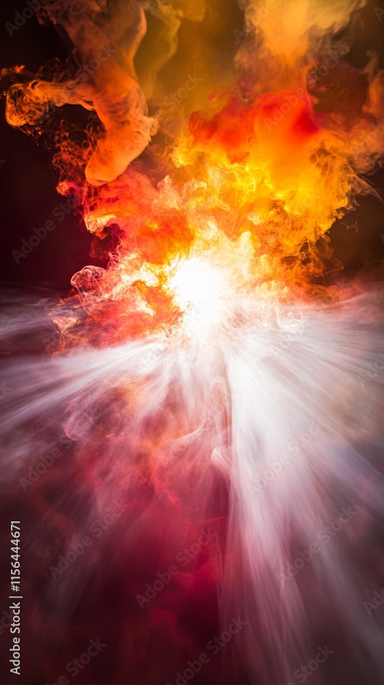 Poster a dynamic blend of vibrant colors and swirling smoke, creating an abstract and energetic visual effe