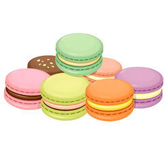 Assorted macarons in different colors and flavors. png isolated background. transparent background.