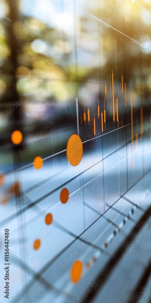 Poster a screen with a graph of numbers and a circle in the middle. the circle is orange. the graph is on a