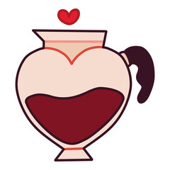 Heart-Shaped Coffee Pot Illustration with a Red Heart Accent