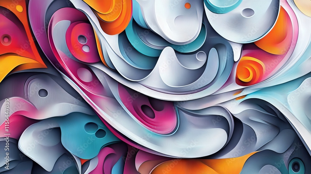 Poster a vibrant abstract design featuring swirling patterns and dynamic shapes in a modern art style, perf