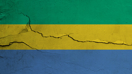 Gabon flag on cracked wall background, flag with crack line