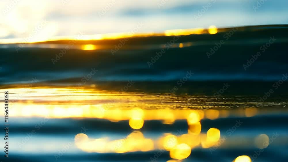 Aufkleber abstract water surface with reflections and soft golden light patterns