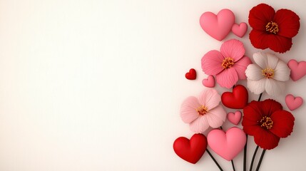 Romantic Floral Hearts  Valentine s Day Design  Pink   Red Flowers  Love  Hearts Arrangeme