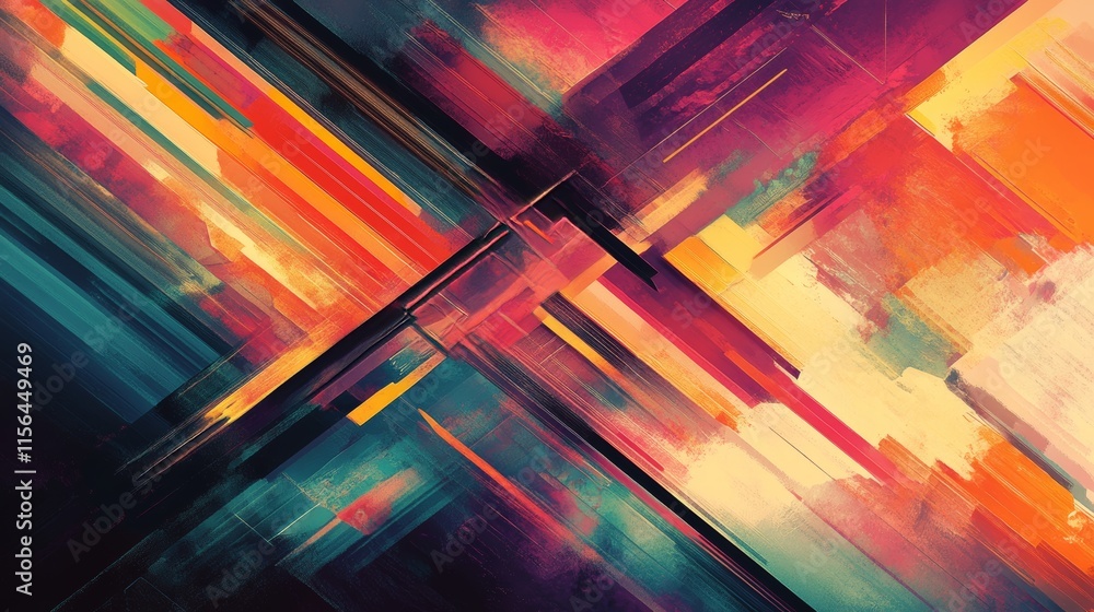 Aufkleber a striking abstract artwork featuring dynamic geometric shapes and vibrant colors, creating a sense 