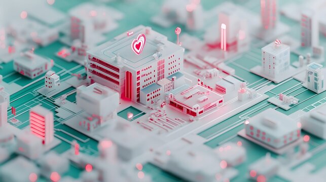 Health info, patient and management concept: Digital map showing real-time hospital bed availability, smart logistics in healthcare.