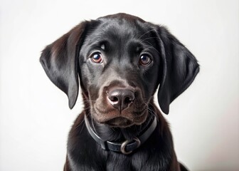 Fototapeta premium Black Lab Puppy Low Light Photography - Adorable Dog Portrait, Shiny Coat, Alert Eyes