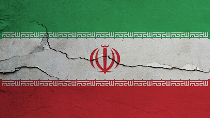 Iran flag on cracked wall background, flag with crack line