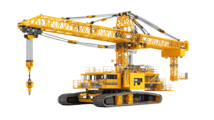 Giant Yellow Crawler Crane Heavy Lifting Machine Construction Site