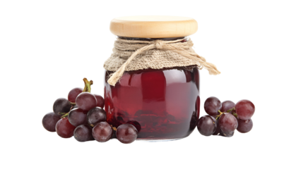 Homemade Grape Jam in Rustic Jar with Fresh Grapes