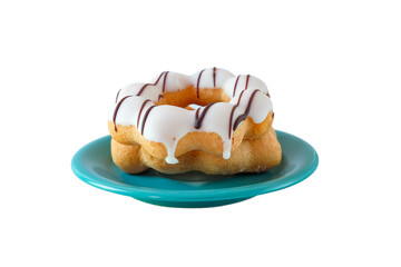 Fresh sweet donuts on dish ,Fast sweet food concept.